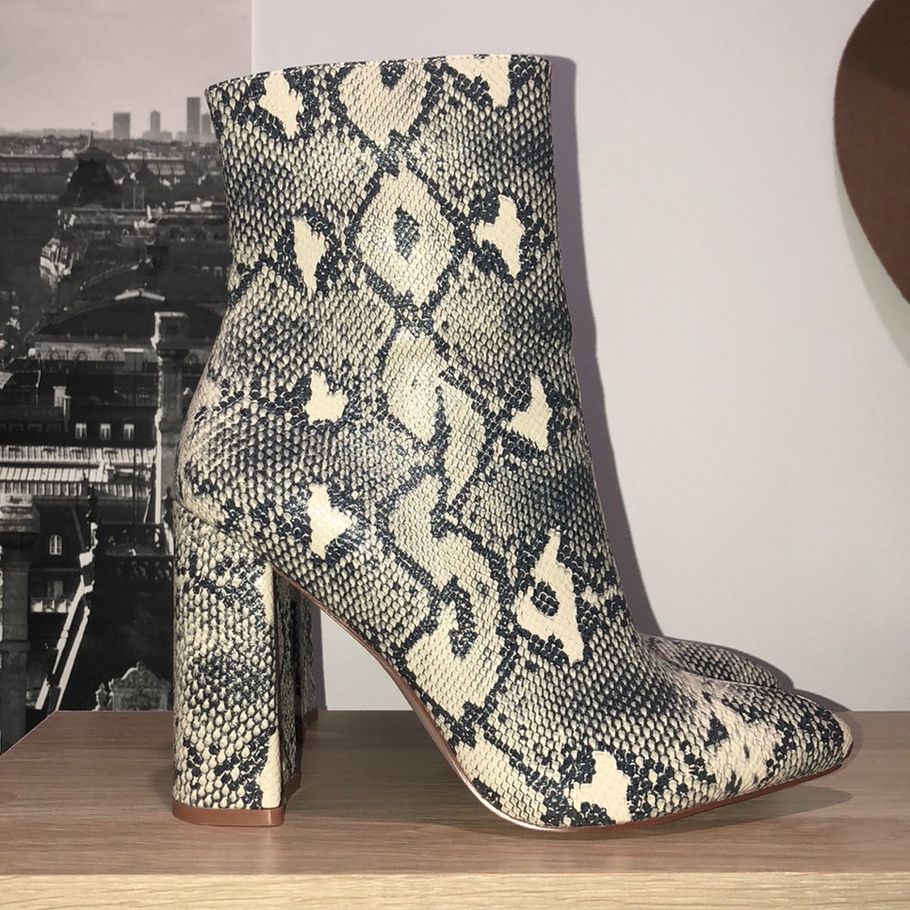 Pretty Little Thing Beige Faux Snake Ankle Boot